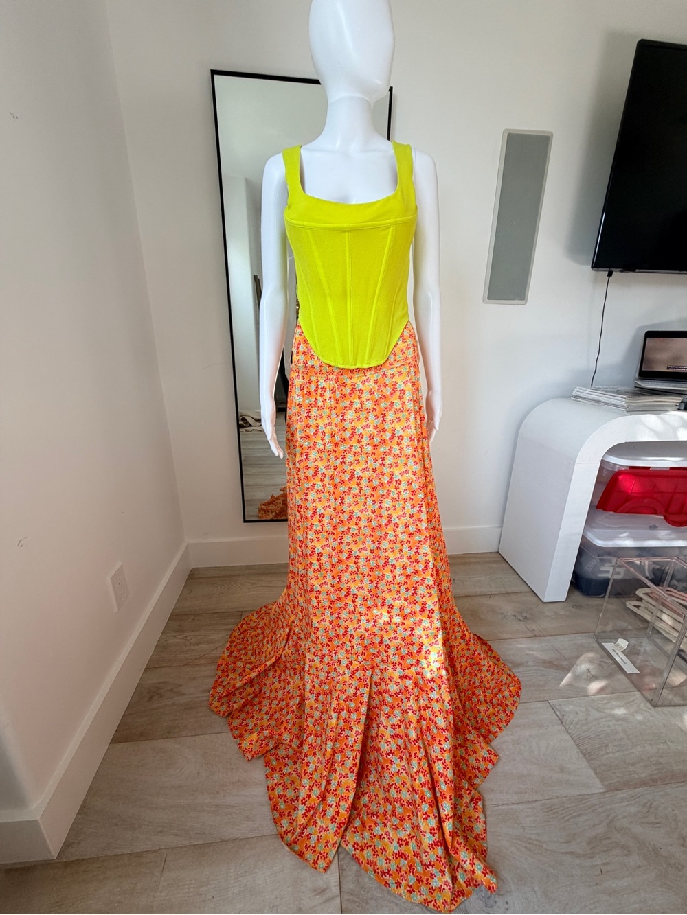 NWT Caroline Constas Floral Maxi Skirt or Dress. Fits S-M. 🧡💛 (top not included)